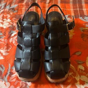Charlotte Stone Roddy Black Leather Platform Fisherman Sandals Women Size 8